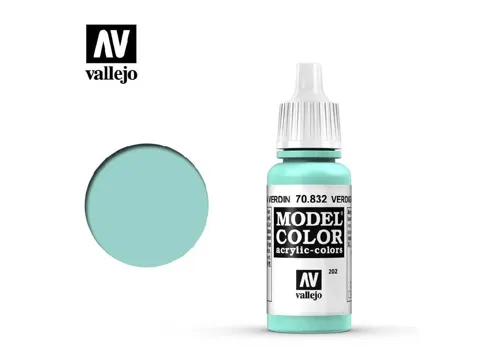 Lahvička akrylové barvy Vallejo Model Color 70832 lazura měděnka (Verdigris Glaze) 17 ml