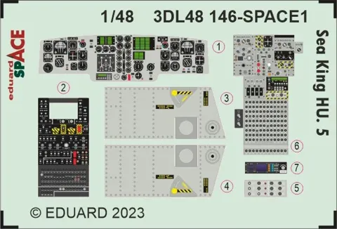 Sada Eduard SPACE 3DL48146 Sea King HU.5 1/48 – 3D obtisky a ocelové leptané díly