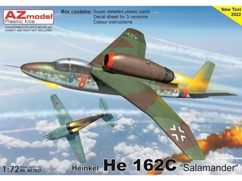 Krabice stavebnice AZ Model 1/72 Heinkel He 162C Salamander, německý proudový stíhač