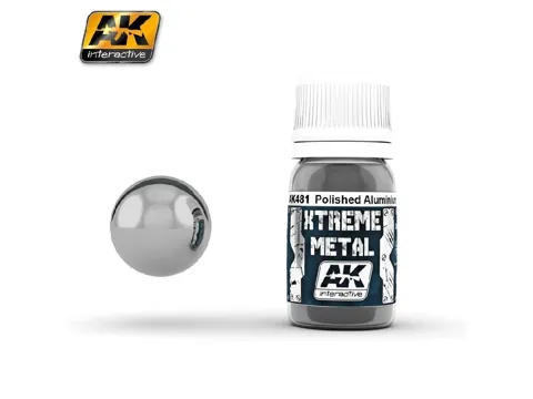 Lahvička metalické barvy AK Interactive Xtreme Metal AK481 leštěný hliník 35 ml