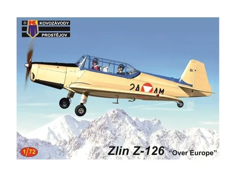 Krabice stavebnice Kovozávody Prostějov KPM0408 Zlin Z-126 Over Europe v měřítku 1/72