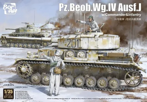 Krabice stavebnice Border Model BT006 Pz.Beob.Wg. IV Ausf. J 1/35 s figurkami velitele a pěchoty