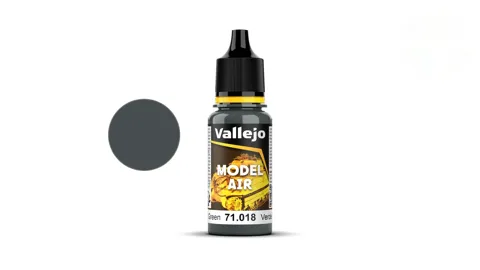 Kapátková lahvička akrylové barvy Vallejo Model Air 71018 černozelená Black Green 18 ml