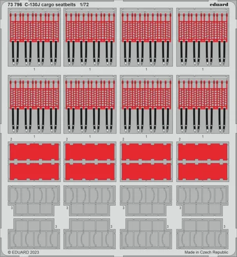 Fotoleptaná sada Eduard 73796 C-130J cargo seatbelts 1/72 pro stavebnici Zvezda