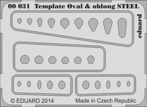 Fotoleptaná ocelová šablona Eduard 00031 Template ovals & oblong STEEL s oválnými a podlouhlými tvary