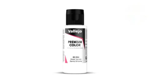 Lahvička lesklého laku Vallejo Premium Color 62064 Gloss Varnish 60 ml