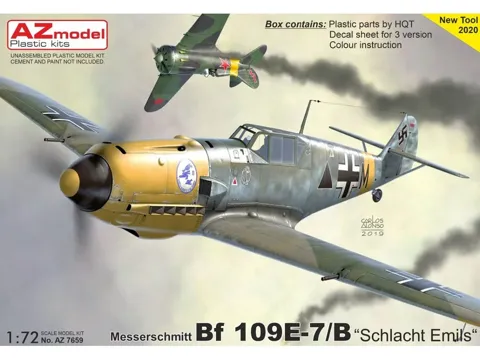 Krabice plastikové stavebnice AZ Model 1/72 Messerschmitt Bf 109E-7 Schlacht Emil