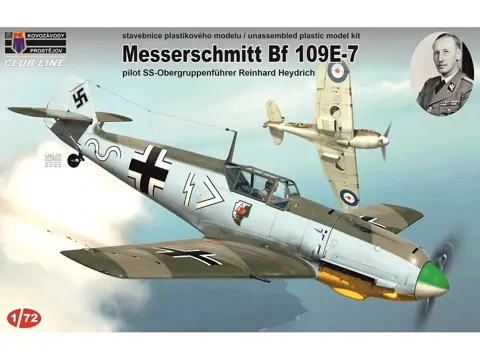 Krabice stavebnice Kovozávody Prostějov CLK0007 Club Line Messerschmitt Bf 109E-7 v měřítku 1/72
