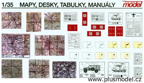 Papírový aršík Plus Model 1/35 vojenské mapy, tabule a manuály pro diorámata