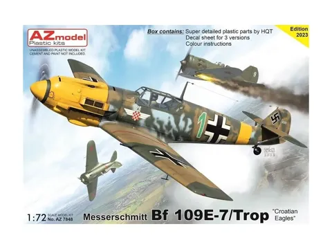Krabice stavebnice AZ Model 1/72 Bf 109E-7/Trop Croatian Eagles, kód AZ7848