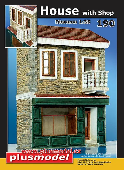 Stavebnice dioramatu Plus Model 190 Dům s obchodem 1/35 ze tvrzené sádry a resinu