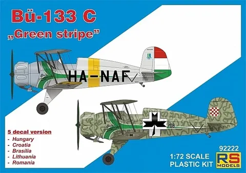 1/72 Bücker 133 C "Green Stripe" - 5 decal v. for Hunga., Crotia, Brasilia, Lithu, Roman.