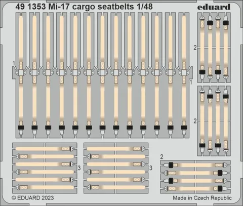 Fotoleptaná sada Eduard 491353 bezpečnostní pásy nákladového prostoru Mi-17 v měřítku 1/48