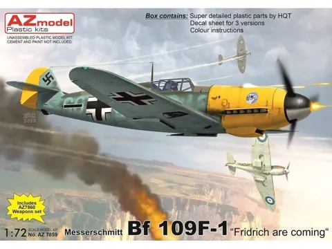Krabice plastikové stavebnice AZ Model 1/72 Bf 109F-1 Fridrich are coming, kód AZ7859