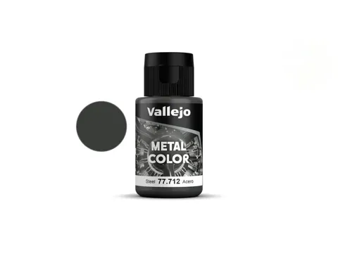 Lahvička akrylové metalické barvy Vallejo Metal Color 77712 ocel (Steel), 32 ml