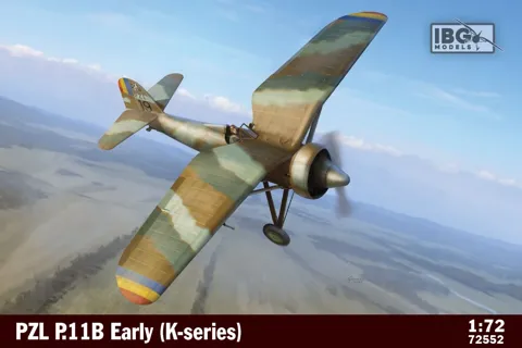 Krabice plastikové stavebnice IBG Models 72552 PZL P.11B raná verze série K v měřítku 1/72