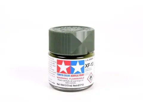 Skleněná lahvička akrylové barvy Tamiya Acrylic Mini XF-13 J. A. Green 10 ml