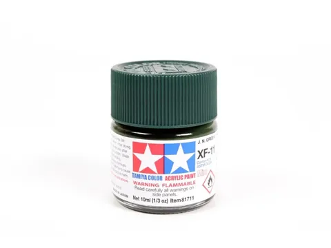 Skleněná lahvička akrylové barvy Tamiya Acrylic Mini XF-11 J. N. Green 10 ml