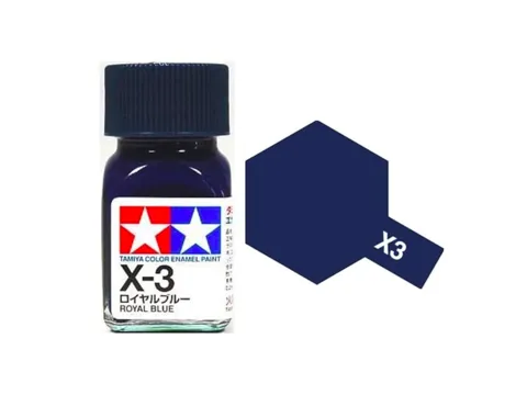 Skleněná lahvička emailové barvy Tamiya Enamel 80003 X-3 královská modrá 10 ml