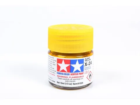 Skleněná lahvička akrylové barvy Tamiya Acrylic Mini X-24 Clear Yellow 10 ml