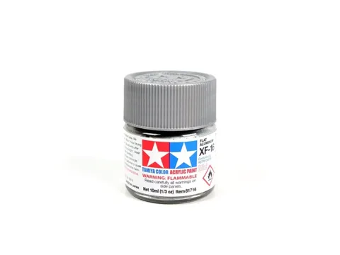 Skleněná lahvička akrylové barvy Tamiya Acrylic Mini XF-16 Flat Aluminum 10 ml
