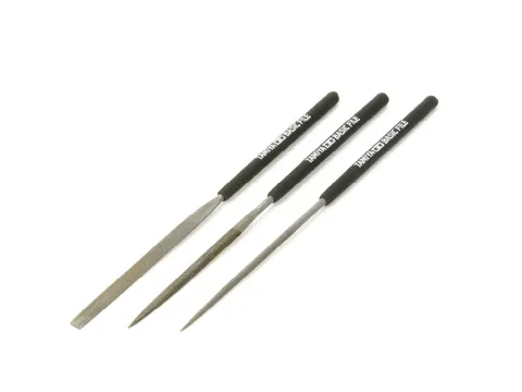 Sada modelářských pilníků Tamiya 74104 Basic File Set – plochý, půlkulatý a kulatý pilník