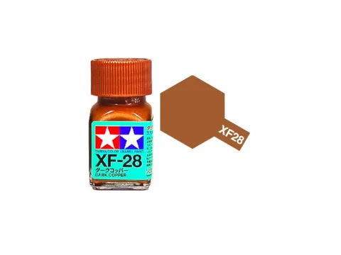 Skleněná lahvička emailové barvy Tamiya Enamel 80328 XF-28 tmavá měď matná 10 ml