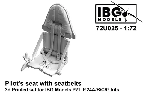 3D tištěná pilotní sedačka s pásy IBG Models 72U025 pro PZL P.24 v měřítku 1/72