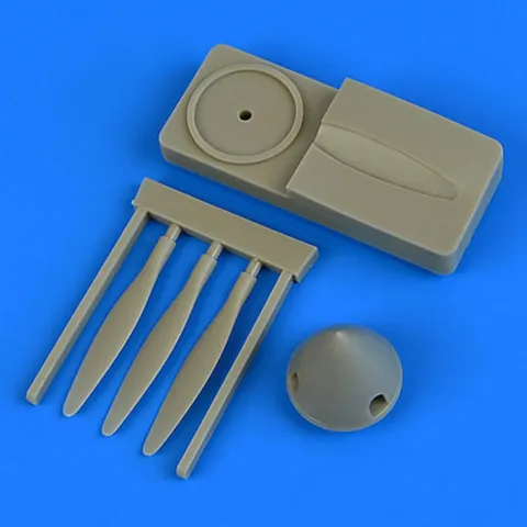 Doplněk Quickboost QB48778 — vrtule SAAB J-21 v měřítku 1/48 s montážním přípravkem