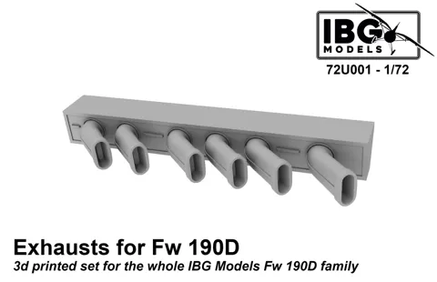3D tištěná sada výfuků IBG Models 72U001 pro Fw 190D v měřítku 1/72