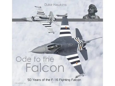 Obálka knihy Duke Hawkins Ode to the Falcon – 50 Years of the F-16, 404 stran, anglicky