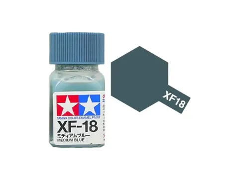 Skleněná lahvička emailové barvy Tamiya Enamel 80318 XF-18 středně modrá matná 10 ml