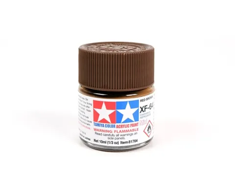 Lahvička akrylové barvy Tamiya Acrylic Mini XF-64 Red Brown 10 ml, matný odstín