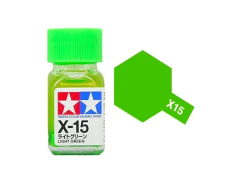 Skleněná lahvička emailové barvy Tamiya Enamel X-15 světle zelená, 10 ml