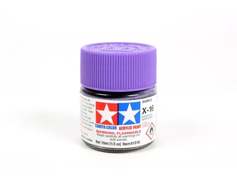 Skleněná lahvička akrylové barvy Tamiya Acrylic Mini X-16 Purple 10 ml