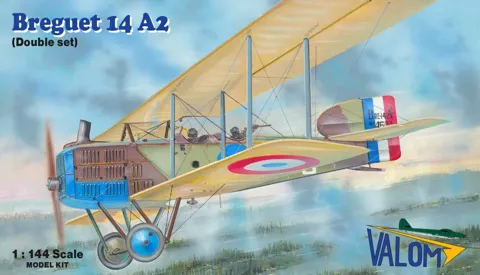 Krabice plastikové stavebnice Valom 14427 Breguet 14 A2 dvojbalení v měřítku 1/144