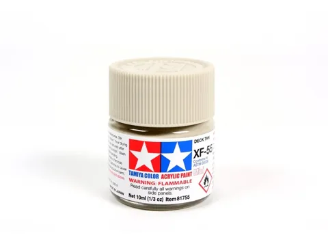 Skleněná lahvička akrylové barvy Tamiya Acrylic Mini XF-55 Deck Tan 10 ml