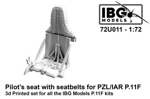 3D tištěná pilotní sedačka s pásy IBG Models 72U011 pro PZL/IAR P.11F v měřítku 1/72