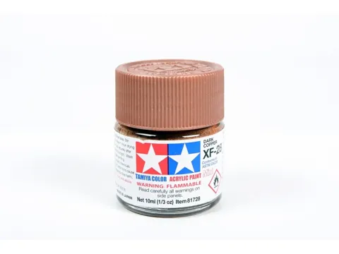 Skleněná lahvička akrylové barvy Tamiya Acrylic Mini XF-28 tmavá měď 10 ml
