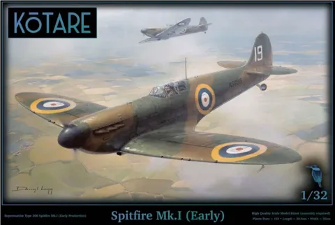 Krabice plastikové stavebnice Kotare K32004 Spitfire Mk.I (Early) v měřítku 1/32