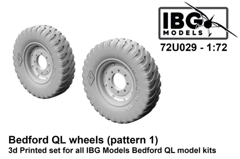 Sada 3D tištěných kol IBG Models 72U029 pro Bedford QL v měřítku 1/72, dezén Pattern 1