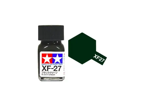 Skleněná lahvička emailové barvy Tamiya Enamel XF-27 černozelená matná, 10 ml