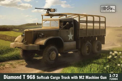 Krabice stavebnice IBG Models 72084 Diamond T 968 Softcab s kulometem M2 v měřítku 1/72