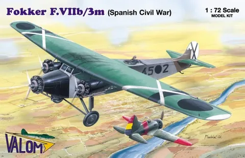 Krabice stavebnice Valom 72054 Fokker F.VIIb/3m v měřítku 1/72, španělská občanská válka