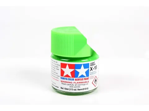 Skleněná lahvička akrylové barvy Tamiya Acrylic Mini X-15 Light Green 10 ml