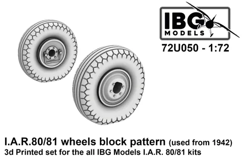 3D tištěná kola IBG Models 72U050 pro I.A.R. 80/81 v měřítku 1/72, blokový dezén