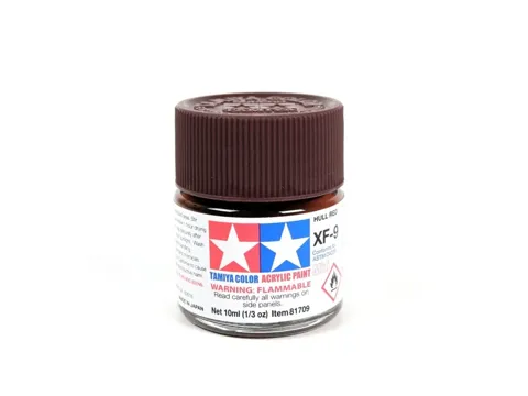 Skleněná lahvička akrylové barvy Tamiya Acrylic Mini XF-9 Hull Red 10 ml