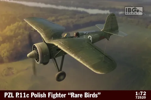 Krabice plastikové stavebnice IBG Models 72520 PZL P.11c Rare Birds v měřítku 1/72