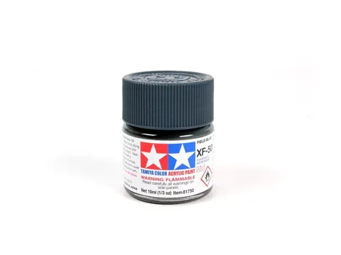Skleněná lahvička akrylové barvy Tamiya Acrylic Mini XF-50 Field Blue 10 ml
