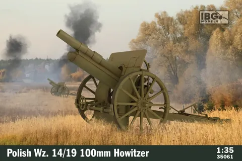Krabice stavebnice IBG Models 35061 polská 100mm houfnice wz. 14/19 v měřítku 1/35